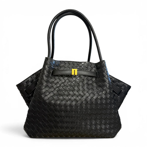 Full Hand-Woven Smooth Calfskin Shopper Tote Bag With Adjustable Shoulder Strap