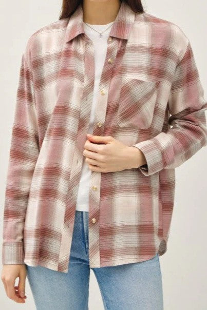 Blush Plaid Oversized Button-Down Shirt