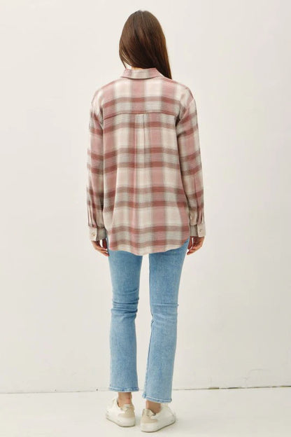 Blush Plaid Oversized Button-Down Shirt