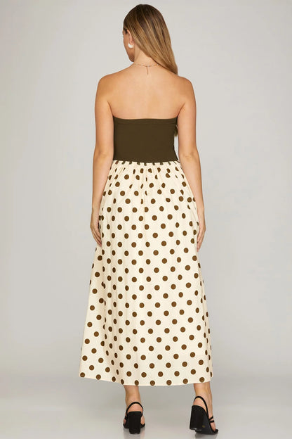 Olive & Polka Dot Strapless Maxi Dress