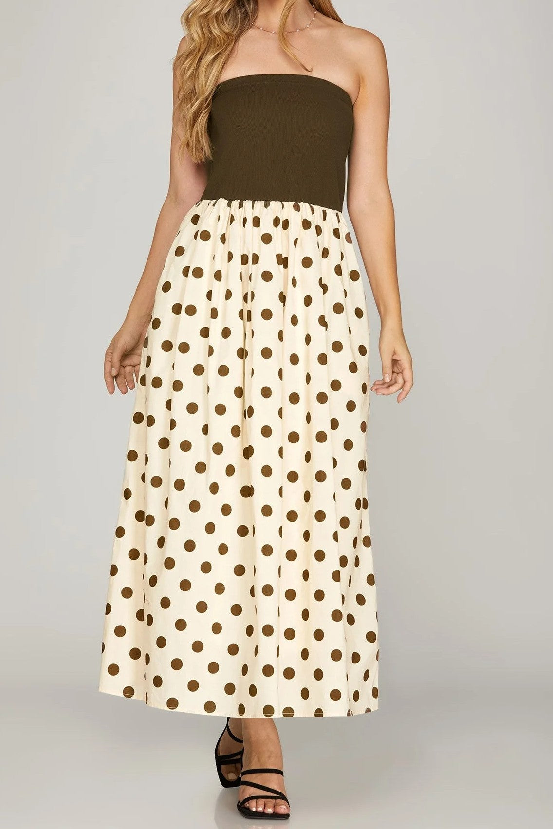 Olive & Polka Dot Strapless Maxi Dress
